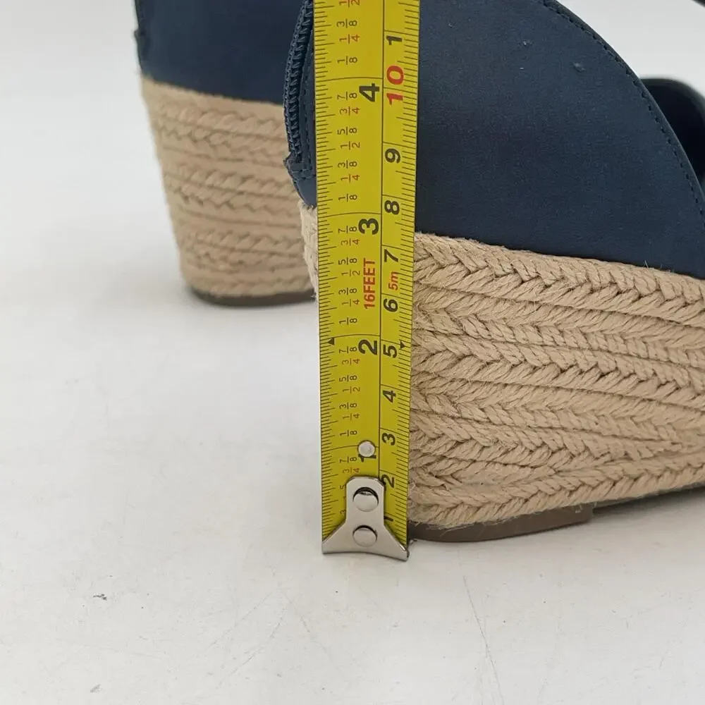 Easy Street Daytona Shoes Womens Navy Espadrille Wedge Sandals Size 9.5 Narrow